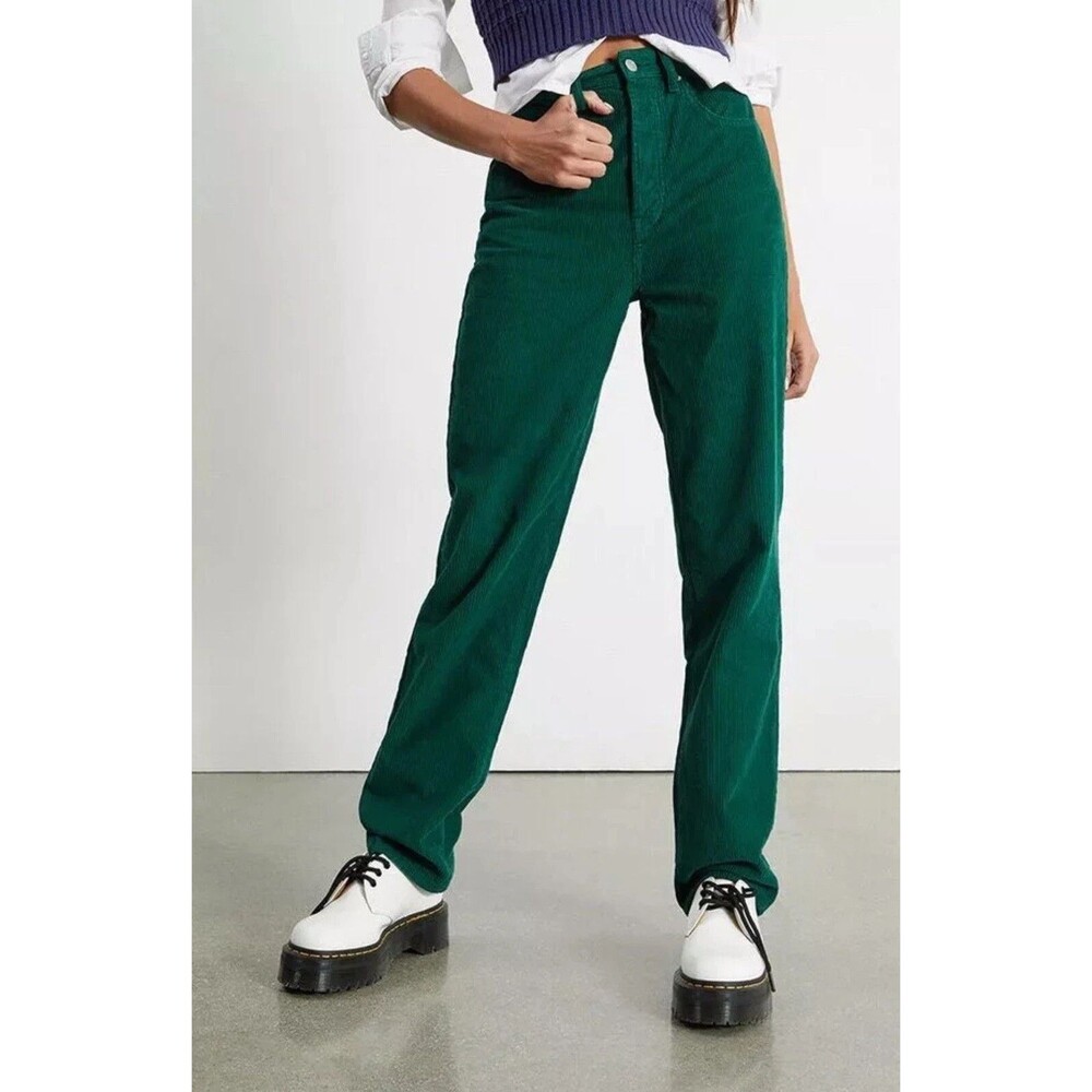 Pacsun Dad Jean Corduroy Pants Womens 29 Green Button Fly Non Stretch NEW